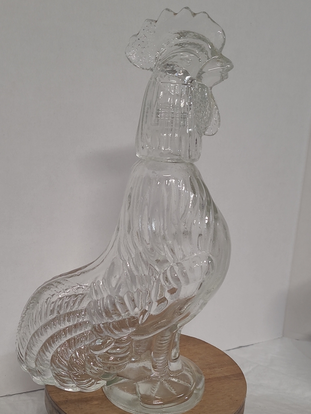 Vintage Clear Glass Rooster Decanter  - Clear